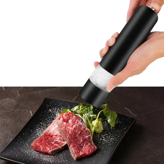 Electric Spice Grinder With Led Light Automatic Pepper & Salt Mill Black-1