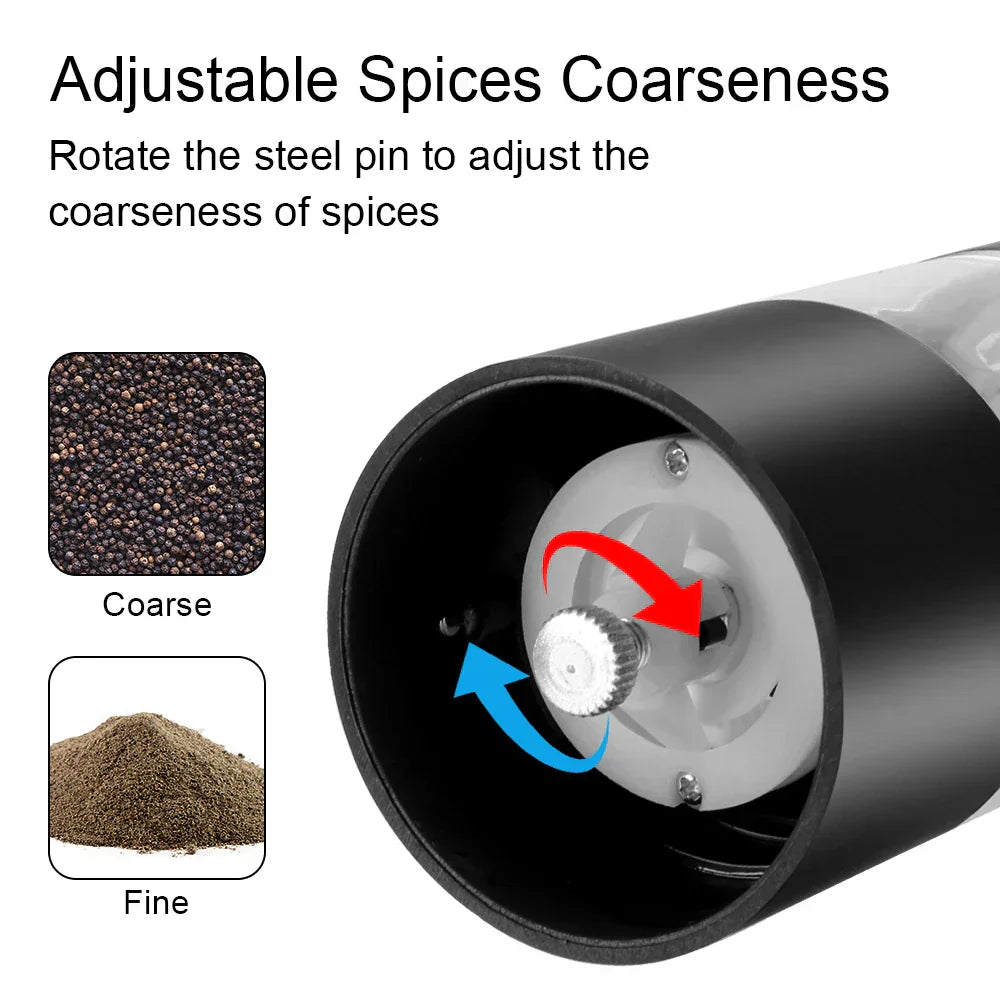 Electric Spice Grinder With Led Light Automatic Pepper & Salt Mill Black-4