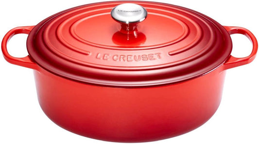 Le Creuset signature casserole oval cherry red - ø 33 cm 7.5 liters - large cast iron casserole - classic red enamel - for large family dishes, roasting and stewing - suitable for all heat sources including induction - timeless French design-0