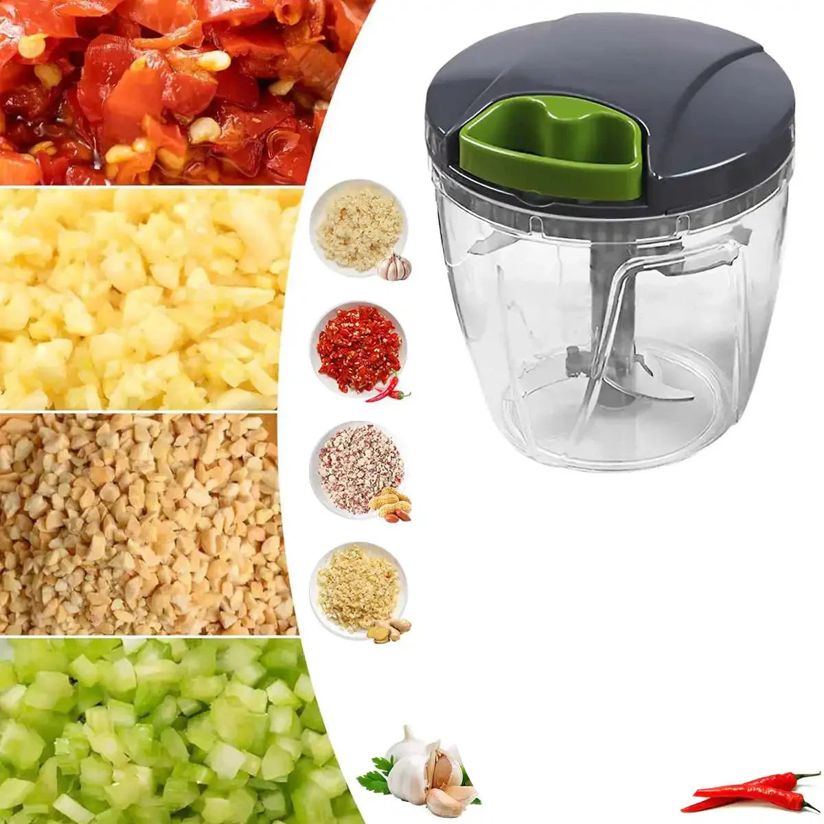 1000ml Manual Food Chopper – Hand-Pull String Vegetable Cutter-1