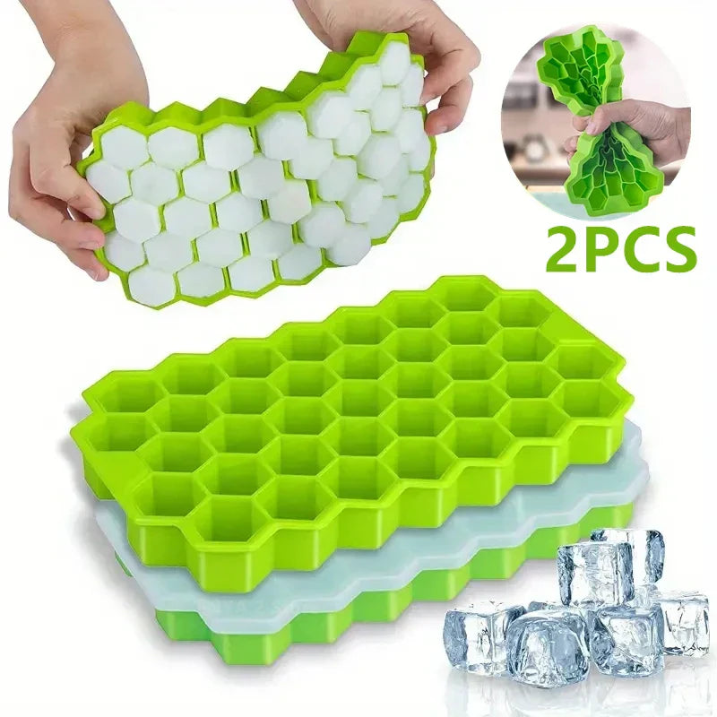 2 Pcs Silicone Honeycomb Ice Cube Tray With Lid-1