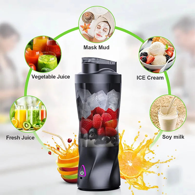 700ML Portable Electric Juice Cup High Powered USB Blender Black-3