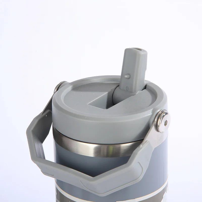 Portable Stainless Steel Car Tumbler Cup with Straw & Handle-1
