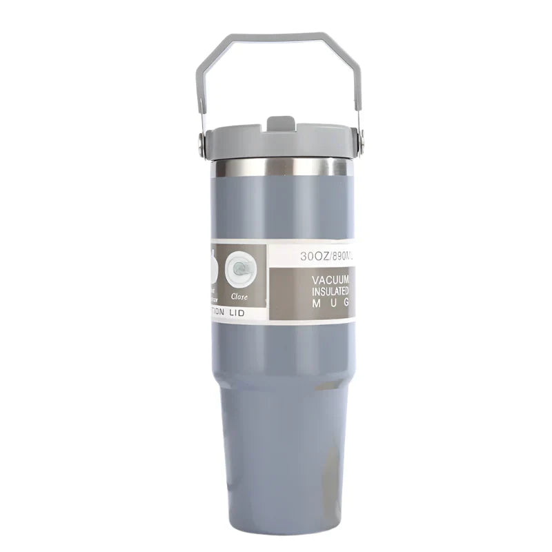 Portable Stainless Steel Car Tumbler Cup with Straw & Handle-0