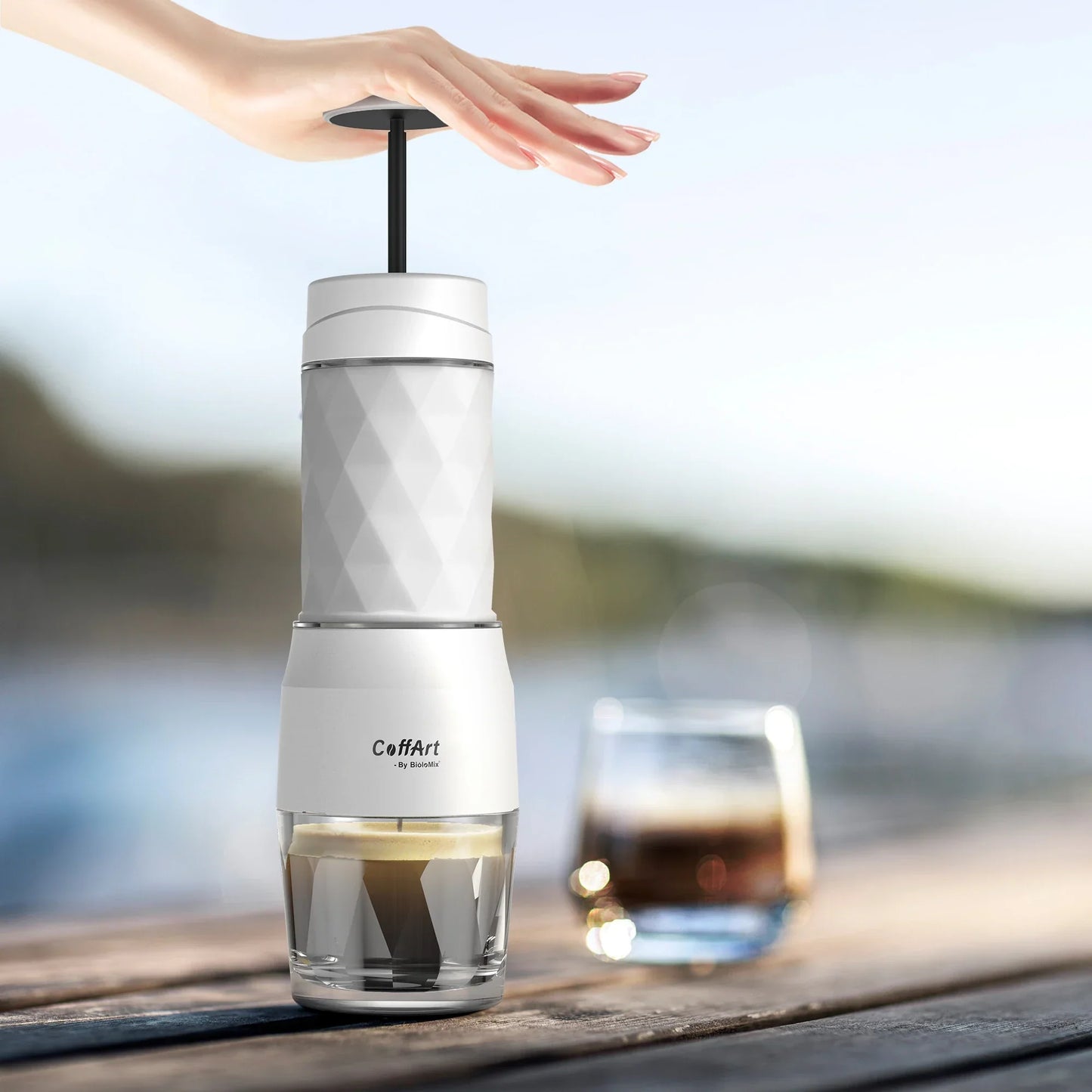 Portable Hand Press Espresso Maker 3 in 1 Travel Coffee Brewer White-2